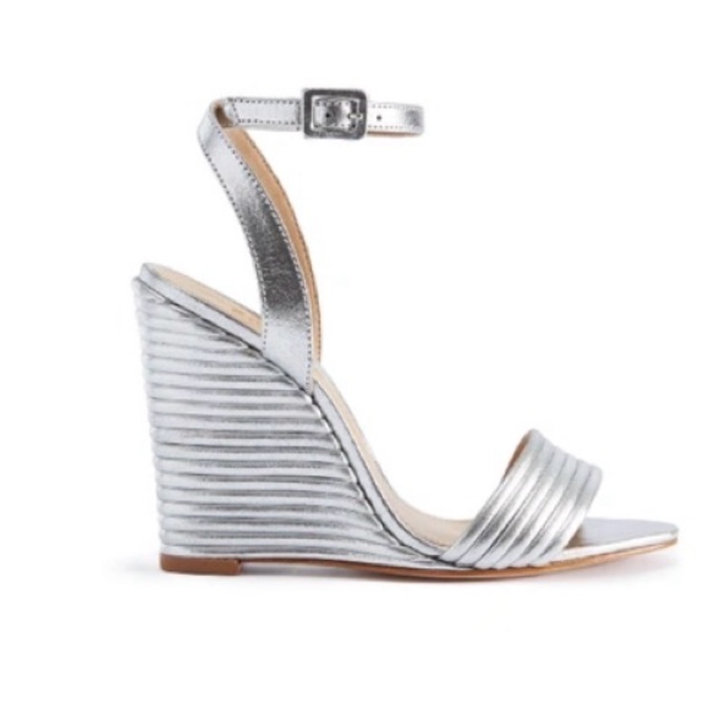 SCHUTZ Metallic Silver Wedge Sandals